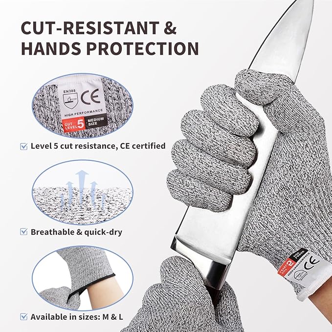 2PCS Oyster Shucking Knife + 4PCS A5 Cut-Resistant Gloves(2M+2L),8" Oyster Knife With Extended Ergonomic Handle,Stainless Steel Oyster Shucker Tool Oyster Opener Tool Oyster Shucking Kit