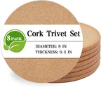 Cork Trivet, 8 Pack High Density Thick Cork Coasters Set for Hot Dishes, 8 Inch Heat Resistant Multifunctional Cork Trivets for Hot Dishes, Hot Pads for Kitchen, Table, Countertops