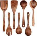 Wooden Non-Stick Kitchen Pan Toolset 7 Pieces Set, Natural Kitchen Utensils Spatula, Wooden Cooking Utensils Spoons, Fried Spatula and Salad Fork