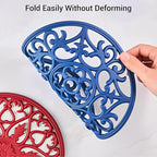 SMARTAKE 6 Set Silicone Trivet Mats, Multi-Use Carved Trivet Mat, Insulated Non-Slip Durable Kitchen Mats, Flexible Modern Kitchen Table Mat, for Hot Dishes, Pots, Dining Countertop, Navy Blue