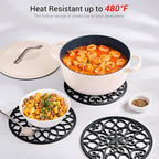 SMARTAKE 6 Set Silicone Trivet Mats, Multi-Use Intricately Carved Coasters, Insulated Non-Slip Durable Kitchen Mats, Flexible Modern Kitchen Table Mat, for Hot Dishes, Pots, Countertop (Black)