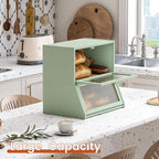 GHWIE Double Layer Bamboo Bread Box for Kitchen Counter,Large Capacity Bread Storage Bin,Bread Container with Acrylic Wavy Door Panel (Light Green, Extra Large)