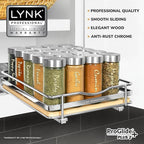 LYNK PROFESSIONAL® Élite™ Pull Out Spice Organization for Cabinets - 8-3/8 inch Wide – Spice Rack for Inside Cabinets – Wood/Chrome - Sliding Spice Rack Organizer for cabinet – Spice Rack - 1 Tier