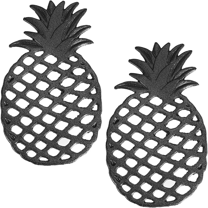 Sumnacon 2 Pack Cast Iron Trivets for Hot Dishes, Pots and Pans - Decorative Pineapple Trivet with Non-Slip Rubber Pegs Rustic Metal Pot Holders for Kitchen Countertop Dining Table Home Decor, Black