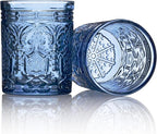 Godinger Old Fashioned Whiskey Glasses, Drinking Glasses, Vintage Decor, Glass Cups, Water Glasses, Cocktail Glasses - Jax Collection, 12oz, Blue, Set of 4