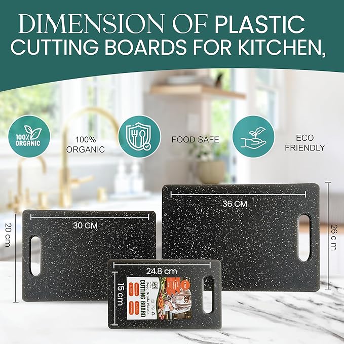 Cutting Board Set – 3-Piece Plastic Cutting Boards for Kitchen, Non-Slip with Juice Grooves – Dishwasher Safe Small, Large & XL Cutting Boards – Black Chopping Board Set