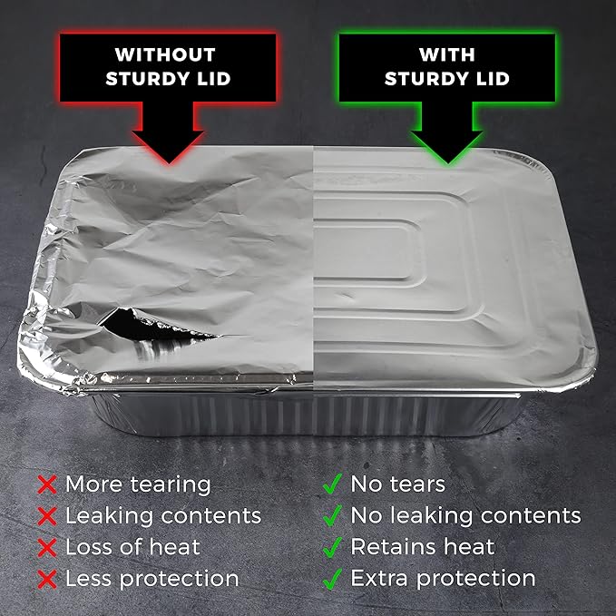 NYHI 9x13 Disposable Aluminum Foil Pans With Lids Large Half Size Deep Steam Pan and Oven Buffet Trays Food Containers for Catering Baking Roasting (25)