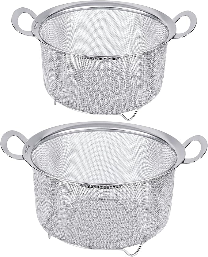 Tiawudi 2 Pack Strainers for Kitchen, 18/8 Stainless Steel Colander with Handles, Fine Mesh Strainer for Pasta, Rice and Fruit, Sieve with Resting Feet to Strain, Rinse, Steam or Cook Vegetables