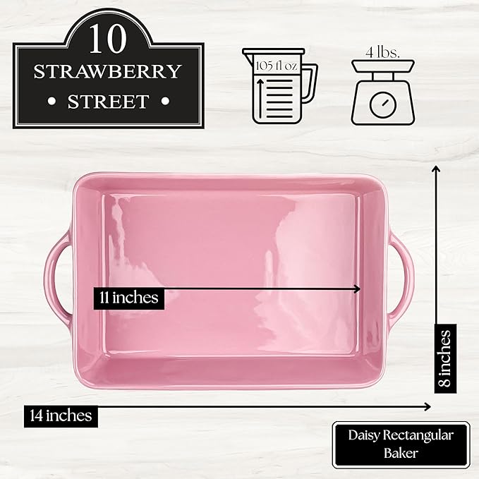 10 Strawberry Street Daisy Rectangular Baker, Pink