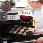 NutriChef 6-Piece Baking Pan Set - Carbon Steel Stackable Bakeware with Red Silicone Handles & Nonstick Coating, Includes Cookie Sheets, Roaster Pan with Lid, Loaf Pan, and 12 Cup Muffin Pan (Black)