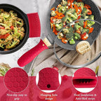 2Pcs Magnetic Wooden Trivets for Hot Pots & Pans, Heat Resistant Acacia Wood Trivets with 2 Silicone Pan Handle Covers&4 Cast Iron Handle Sleeve for Dutch Ovens Hot Pots&Pans Cast Iron Skillet