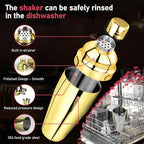 24oz Cocktail Shaker Set Martini Shaker Set Bartender Set with Margarita Mixer Drink Shaker, Measuring Jigger and Mixing Spoon - Professional 18/8 Stainless Steel Bar Tools for Mixed Drinks (Gold)