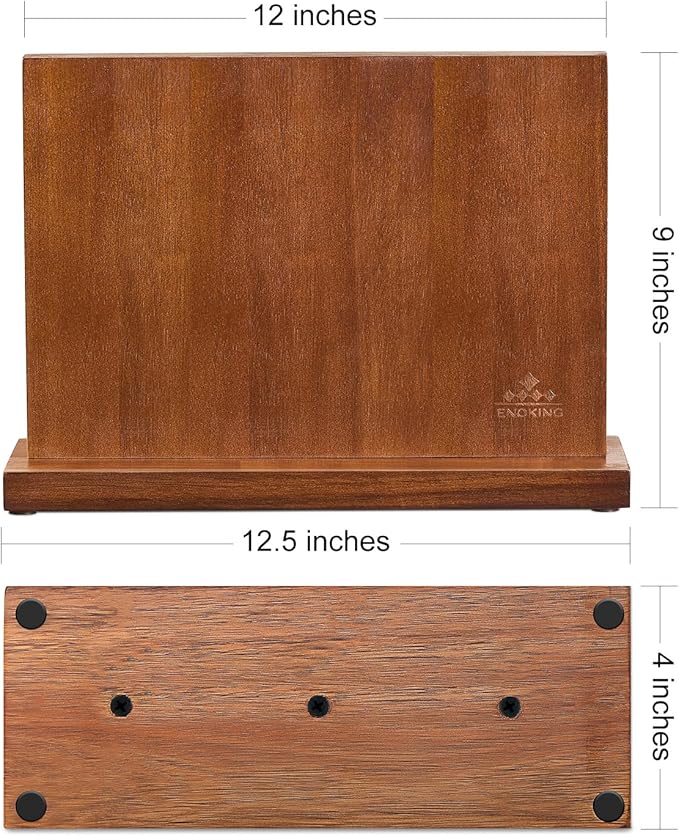 Magnetic Knife Block, Universal Knife Holder Stand with Strong Enhanced Magnets for Safe and Multifunctional Knife Storage, 12.5-In Acacia Wood Knife Holder for Home Kitchen