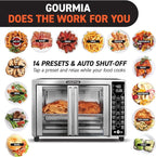 Gourmia French Door Air Fryer – 25 Qt Large Capacity Convection Oven, Fryfroce 360°, Digital Display with 17 Cooking Presets, Bake, Toast, Roast, Dehydrate, Fits 12” Pizza