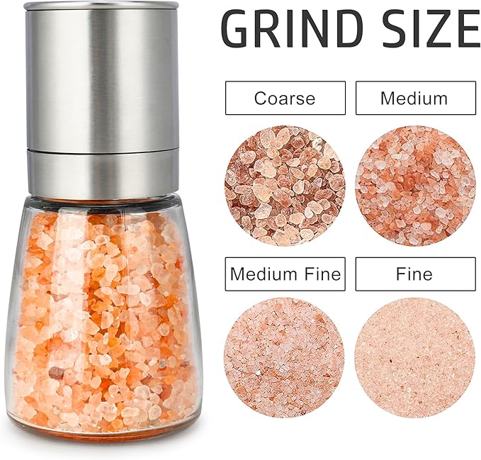Gulex® Pepper Grinder Pepper Mill, Salt Grinder Refillable,(Single Package) Adjustable Coarseness Black Pepper Grinder, Stainless Steel Sea Salt Shaker with Ceramic Rotor (1 pack) (1 Pack Model 2)