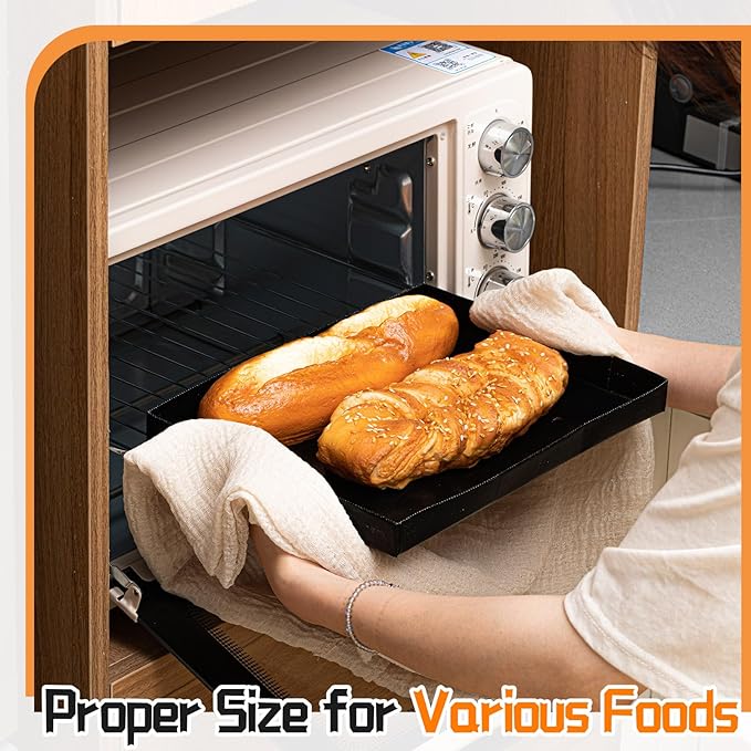 Teenyyou 4 Pcs 8.5 x 11.5 x 1 Inch Non-stick PTFE Oven Trays Reusable Solid Black Baking Basket Easy Clean Heat Resistant Quick Oven Accessories for Cooking Heating Chips Chicken in Restaurant Kitchen