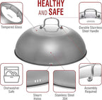 YOSUKATA Wok Lid 12.8 In for 13.5-In Wok - Premium Stainless Steel Cover with Tempered Glass Insert Steam Holes and Ergonomic Handle - Durable Stainless Steel Accessories - Dishwasher-Safe