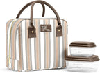 Fit & Fresh Bloomington Lunch Bag for Women - Insulated Large Lunch Box for Work with Containers, Leak-Resistant, Stain-Resistant, Zipper Closure, Ticking Stripe Taupe
