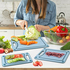 Finorder Set of 3 Sizes Cutting Board, Blue Double Side Non Slip Cutting Boards with Easy Grip Handle and Juice Grooves, BPA-Free Dishwasher Safe Reversible Chopping Board for Veggies Chopping Meat
