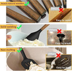 Silicone Cooking Utensil Set, Umite Chef 8-Piece Kitchen Utensils Set with Natural Acacia Wooden Handles,Food-Grade-Silicone Kitchen Gadgets Spatulas Set for Nonstick Cookware- Black
