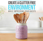 Comfify Wide Mouth Mason Jar Utensil Holder Decorative Kitchenware Organizer Crock, Dishwasher Safe - Kitchen Caddy Purple, Large Size 7" Hight