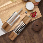Premium Acrylic Salt and Pepper Shakers, 2Pack Manual Salt and Pepper Grinder Set with Base, Wooden Refillable Pepper Grinder with Adjustable Ceramic Core - 8 Inches