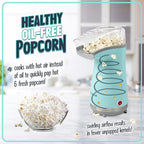 Nostalgia Air Popper Popcorn Maker - Oil-Free Popcorn Machine Pops Up To 16 Cups with Hot Air for Movie Night Snacks - Aqua Popcorn Popper with Swirling Air Chamber & Measuring Cup for Precise Popping