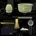8-Piece Matcha Whisk Set – Ceramic Bowl & Bamboo Tools, Complete Japanese Matcha Tea Ceremony Kit, Green Speckled Chawan with Spout, Matcha Starter Set for Home Rituals & Gifts