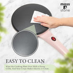 Moss & Stone Pink Electric Crepe Maker 8 Inch, Portable Crepe Maker & Hot Plate Cooktop On/Off Switch, Nonstick Coating, Automatic Temperature Control, Easy To Use For Pancakes, Blintz