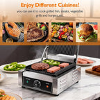 1800W Indoor Electric Grill & Double-Sided Griddle, 50-300°C Adjustable Temperature, 9.1x9.4" Non-Stick Surface for Grilling Steak, BBQ, Sandwiches & Panini, Commercial & Home Kitchen Use
