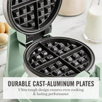 Martha Stewart Rotating Waffle Maker, 180° Flip Iron with PFAS-Free Nonstick Plates, Adjustable Timer, Ready Light, Drip Tray, Space Saving, Classic Round 7”, Easy to Clean, Stainless Steel, Honeydew