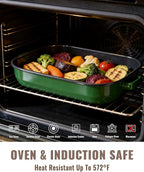 Roasting Pan with Rack & Handles 6-Piece Large 14&17 Inch Roaster Dishes, 572°F High Temperature Resistance Oven Dishwasher Safe Non-Stick Deep Lasagna Baking Pan Mother Day Gift Enamel Bakeware