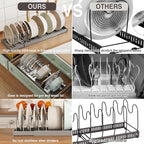 2 Pack Expandable Food Storage Container Lid Organizers, 22" Pots and Pans Organizer Under Cabinet with 9 Adjustable Dividers Pot and Pan Lid Holders Rack Inside Cabinet(Gray)