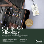 Barillio Bartender Kit Bag with Black Cocktail Shaker Set - Waxed Canvas, Traveling Bar Tools Bag with 17-Pc Cocktail Kit - Travel Mixology Bartending Kits - Mobile Bar Roll with Strap & Accessories