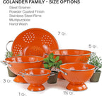 Reston Lloyd, 3 Quart Powder Coated Steel Kitchen Strainer Basket for draining Pasta, Vegetable and Fruit, Chrome Handles and Wide Stable Base, Orange