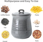 HASENSE Large Ceramic Coffee Canister with Airtight Lid, 80 FL OZ Grey Porcelain Food Storage Container, Farmhouse Kitchen Countertop Jar for Coffee Beans, Flour, Sugar, Cereal & Cookies