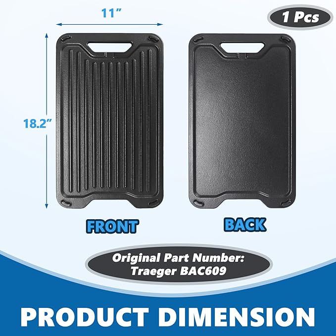 BAC609 Reversible Griddle for Traeger PRO 575 TFB57GLE PRO 780 TFB88PZD Century 22 Century Eastwood 22 Eastwood 34 Grill Accessories Traeger Ironwood XL, Exas Elite 34, Pro 20 Accessories 18.2" x 11"
