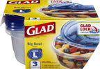 Glad GladWare Big Bowl Food Storage Containers with Lids, Large Round No BPA Plastic Containers for Soups, Salads, and Meal Prep, Lock Tight Seal, Microwave Dishwasher Safe, 48 Oz, 3 Count - 6 Pack
