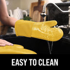 BPA-Free Soft Silicone Oven Mitts - Ultra Heat Resistant Oven Mitts with Thick Cotton Liner - Long Slip Resistant Pot Holders, Flexible Oven Gloves - Yellow 13.7"