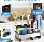 Kitchen Sink Caddy Organizer, Stainless Steel Sponge Holder, Kitchen Caddy Sink Organizer with Dish Brush Holder and Dishcloth Rack, Rustproof Dish Sponge Drying Rack for Countertop Storage