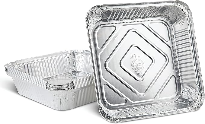 PLASTICPRO Disposable 9'' X 9'' X 2'' Inch Square Aluminum Tin Foil Baking Pans Bakeware - Cookware Perfect for Baking Cakes, Breads, Brownies, Bread, Meatloaf, Lasagna, Pack of 10