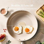 Redchef Nonstick Frying Pans Set, Ceramic Pan Skillet, Non Toxic Pans for Cooking, 8" 9.5" 11" Ceramic Frying Pan Set PFAS & PTFE & PFOA Free with Stay Cool Handle, Dishwasher & Oven Safe, Beige White