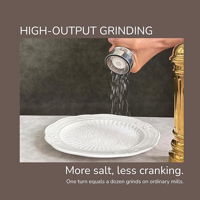 Metal Salt Grinder, Heavy Duty High Output Salt Mill with Adjustable Coarseness, 316L Stainless Steel, Refillable (Silver)