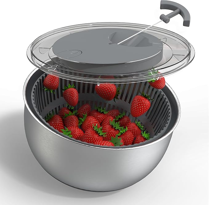 COOK WITH COLOR Stainless Steel Salad Spinner - 5 Qt. Lettuce Washer And Vegetable Spinner Dryer for Easy Salad Prep - Non Slip Base with Pull Handle - Auto Stop Brake System, Stain and Odor Resistant
