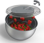 COOK WITH COLOR Stainless Steel Salad Spinner - 5 Qt. Lettuce Washer And Vegetable Spinner Dryer for Easy Salad Prep - Non Slip Base with Pull Handle - Auto Stop Brake System, Stain and Odor Resistant