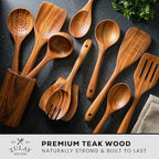 Zulay Kitchen 10-Piece Wooden Spoons for Cooking - Smooth Finish Teak Wooden Utensils for Cooking - Soft Comfort-Grip Wood Spoons for Cooking - Non-Stick Wooden Cooking Utensils - Wooden Spoon Sets