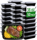 Meal Prep Containers, 50 Pack 38oz (100-Piece) Extra Thick Disposable Take Out Food Storage Containers with Lids, Large Plastic To Go Lunch Boxes, BPA Free, Microwave/Dishwasher/Freezer Safe
