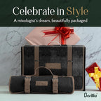 Barillio Bartender Kit Bag with Black Cocktail Shaker Set - Waxed Canvas, Traveling Bar Tools Bag with 17-Pc Cocktail Kit - Travel Mixology Bartending Kits - Mobile Bar Roll with Strap & Accessories