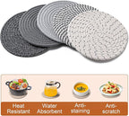Husfunov 7 Inch Trivets for Hot Dishes, Pots and Pans, 5 Heat Resistant Pot Holders for Kitchen, Home Essentials, Hot Pads for Countertop and Table, Farmhouse Decor Vase Mats, Gray