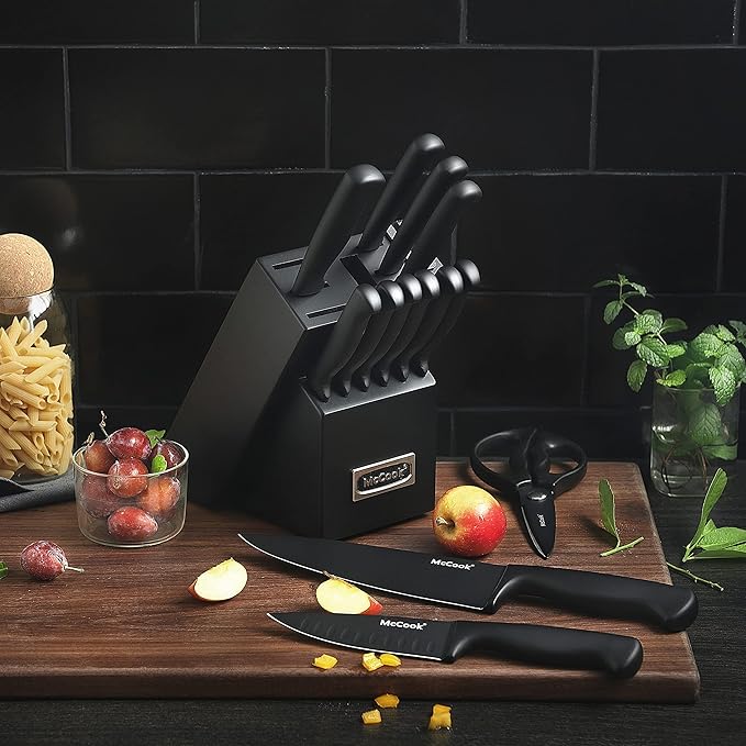 McCook® Knife Sets,German Stainless Steel Knife Block Sets with Built-in Sharpener, Black (Pack of 2)